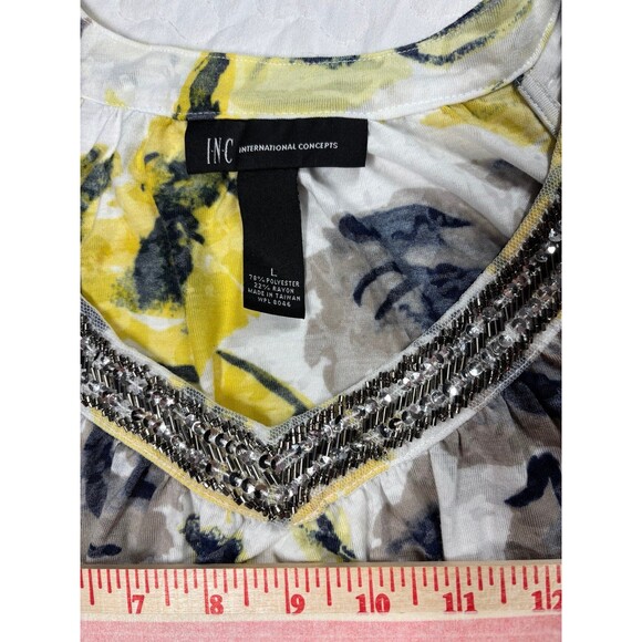 INC International Concepts Yellow Floral Studded Sleeveless  Blouse size large - Picture 4 of 4